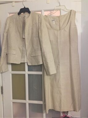 Realities Embroidered Natural Linen Dress and Jacket Suit Size 4